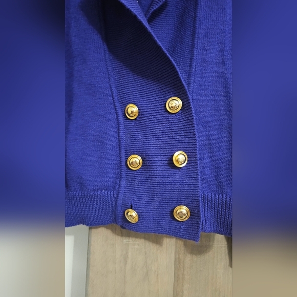 Vintage ADELE JOYCE Petites cobalt blue 100%wool button front cardigan sweater.M - Picture 4 of 10